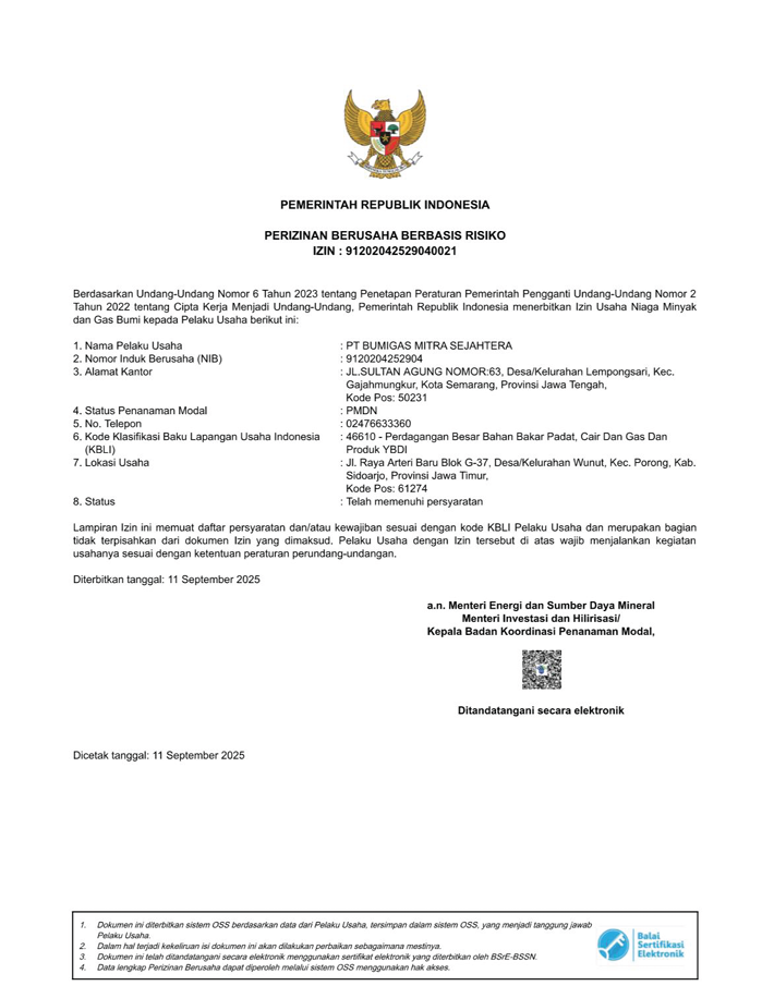 Perizinan Berusaha Berbasis Risiko NIB 9120204252904